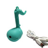 A teal otamatone mini electronic musical instrument toy with a curved neck and attached white cord.