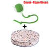 Green cover and rope toy for a motion-activated hide and seek cat toy with a rolling ball