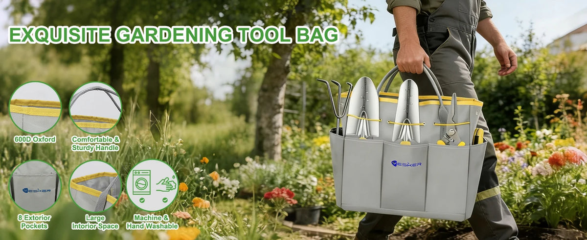 9-Piece Heavy Duty Gardening Tool Set with Ergonomic Handles and Storage Bag