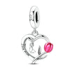 Silver-Plated Heart Charm Bead with Cubic Zirconia for Bracelets and DIY Jewelry