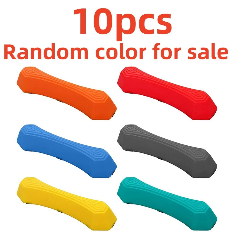 Ten random colored sensory stepping stones for a kids balance obstacle course
