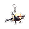 Acrylic keychain featuring a design of a bird with a hook and feather details.