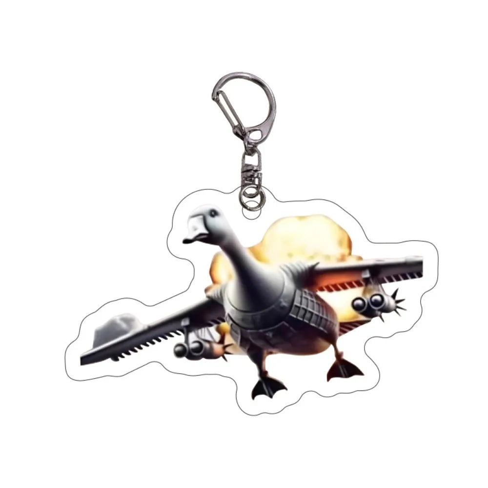 Acrylic keychain featuring a design of a bird with a hook and feather details.