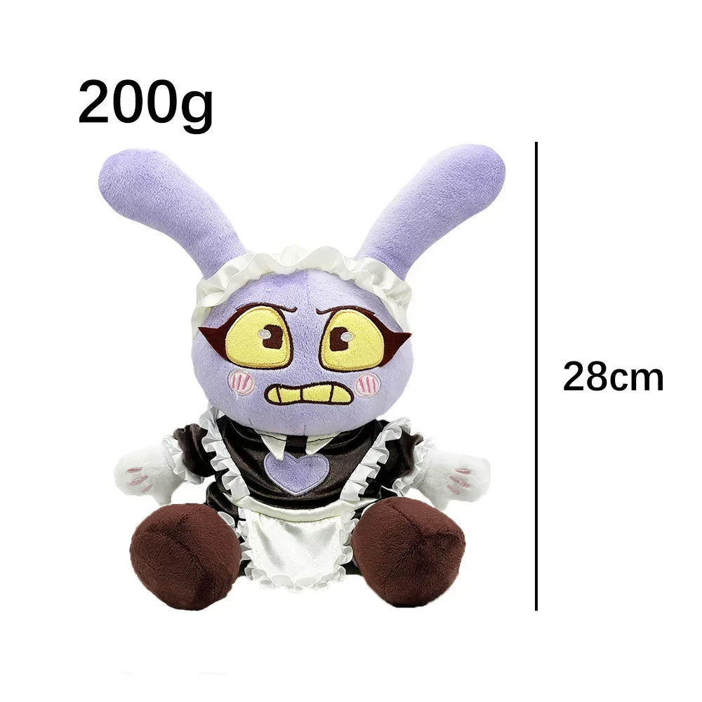 A purple maid plush doll with large ears and a frilly collar, measuring 28cm.