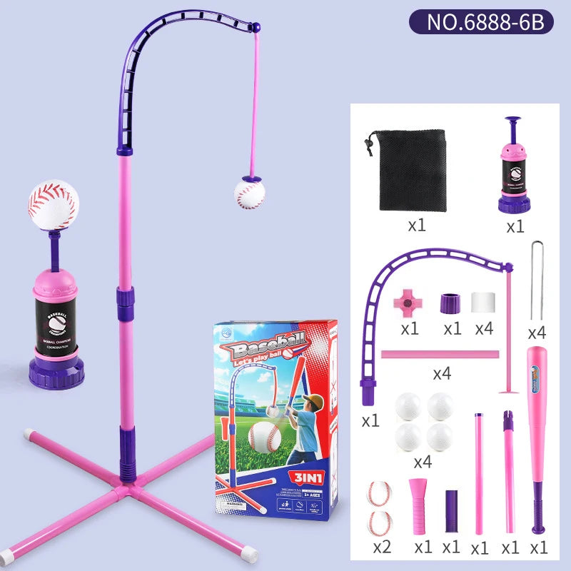 3-in-1 Kids Baseball Practice Set with Adjustable Tee and Launcher