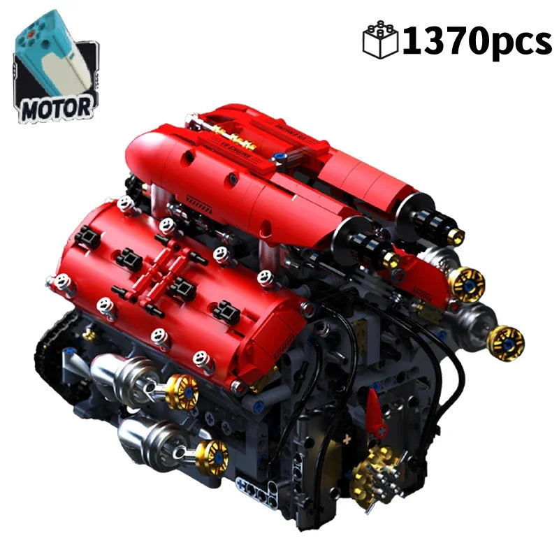 V8 Engine Model Building Blocks Set with Electric Motor