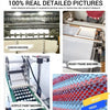 Detailed pictures of a canvas painting process showing various stages including the canvas machine, ready frame machine, and 