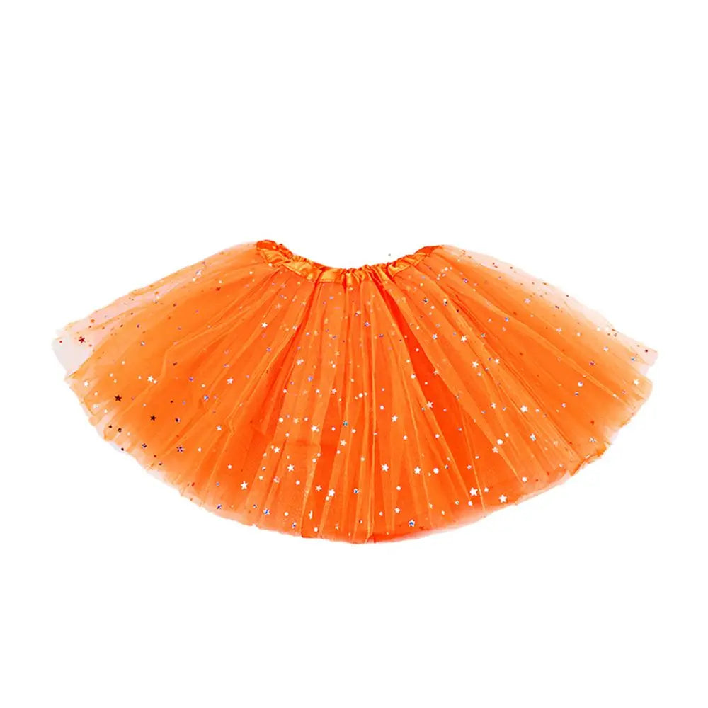 Orange sparkling princess tutu dress for girls with glitter stars