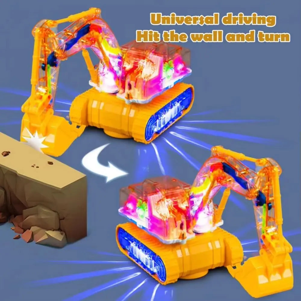 Transparent Gear Excavator Toy with LED Lights & Music