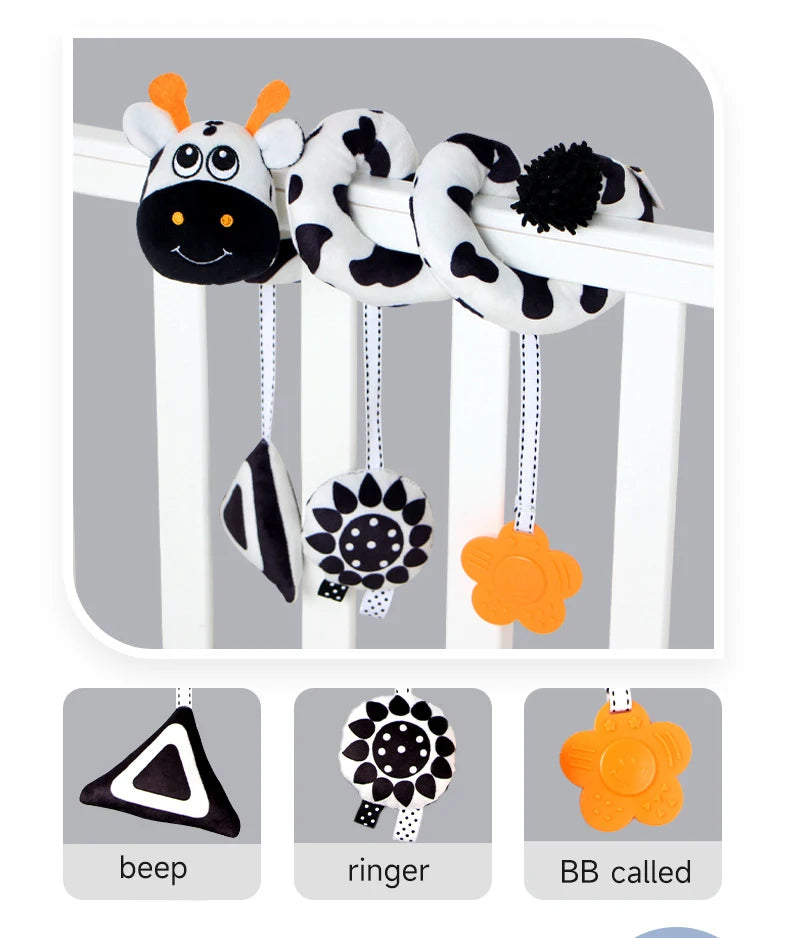 Black and White Animal Hanging Toys for Baby Car Seat and Stroller