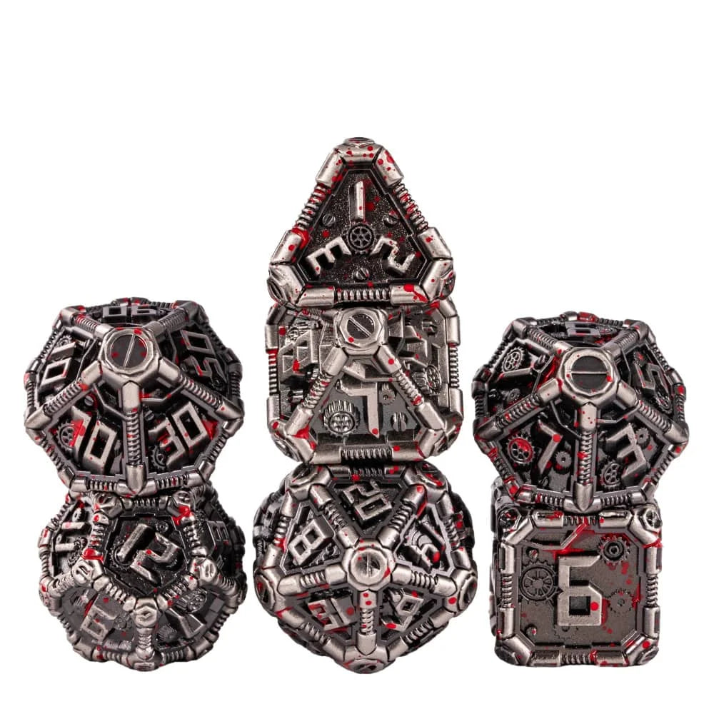 Steampunk Metal Dice Set - 7-Piece Polyhedral RPG Dice