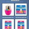 Various specifications of a 12/24/36 color set of plastic and paper boxes for erasable triangular crayons.