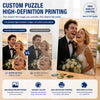 Comparison graphic showing high-definition printing quality of custom puzzle images versus standard print quality.