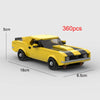 A yellow classic supercar model built from 360 pieces of building blocks.