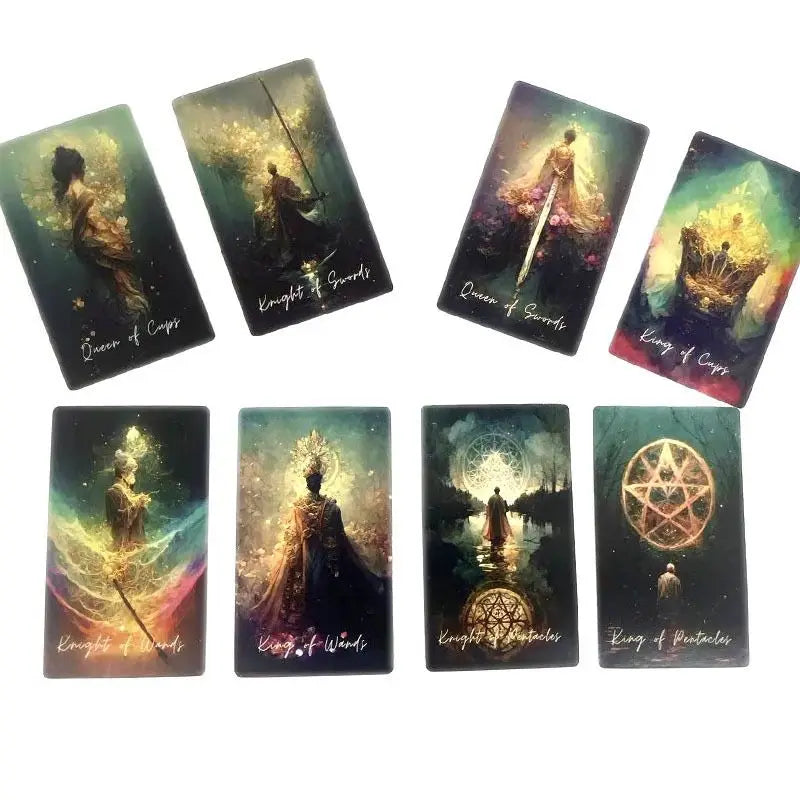 A collection of twelve tarot cards featuring mystical figures and scenes from the Lune de L'Univers Tarot Deck