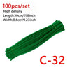 A bundle of 100 green chenille craft sticks, measuring 30cm long and 0.6cm wide.