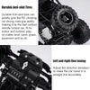 Close-up of a black 4WD off-road monster truck with fine tuning adjustments for straight line travel.