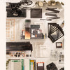 A collection of film accessories including spools, tape, and various film strips and paper materials for DIY crafts.