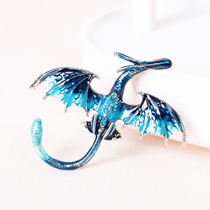 Enamel Dragon Brooch with Rhinestone Accents