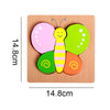 A wooden shape puzzle toy featuring a yellow and striped bee design with pink and green elements.