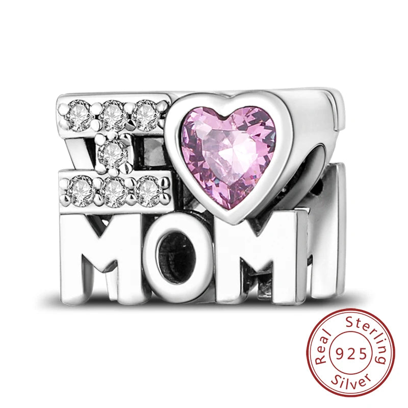 Sterling silver initial and heart charm beads for bracelets in a love and family collection