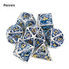 Hollow Metal Polyhedral Dice Set with Blue Dragon Design