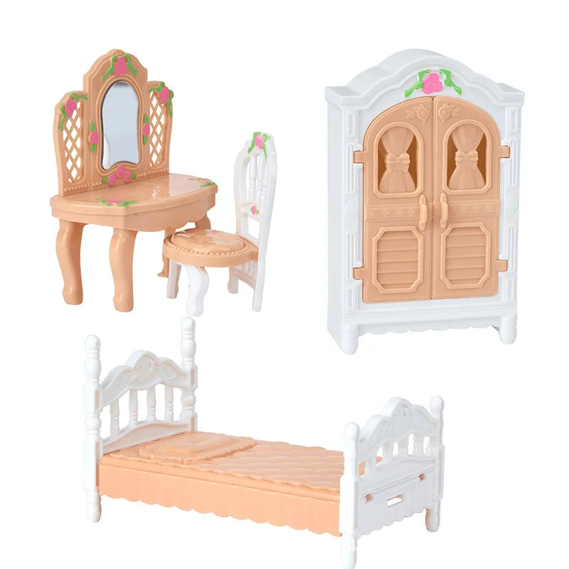 Mini Dollhouse Furniture Set – Bedroom & Kitchen Playset for Kids
