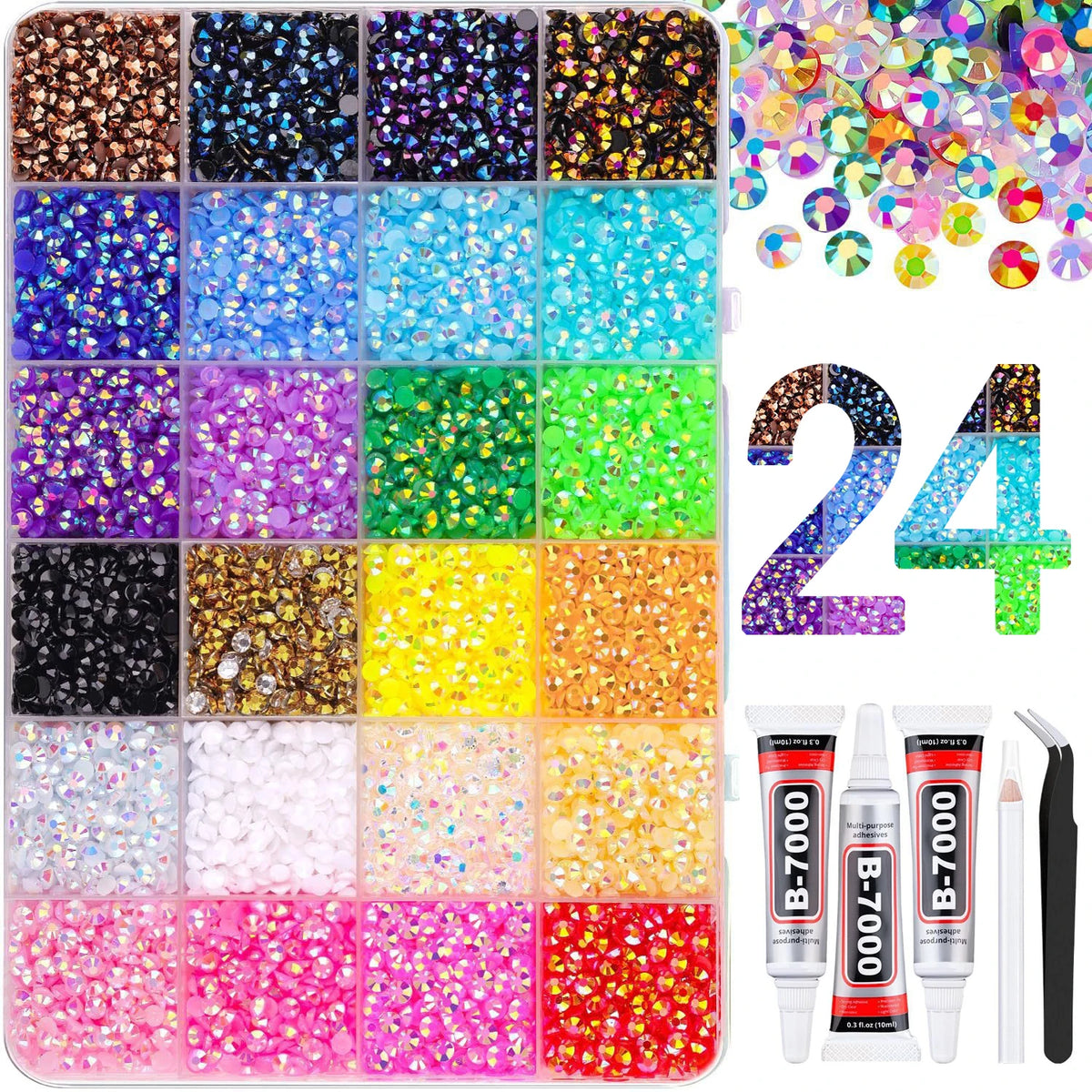 A collection of colorful 3mm flatback resin jelly rhinestones and craft gems in various shades and glitter textures.