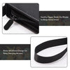 Black PU leather card binder with a zipper and an extra wristband design for easy carrying