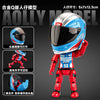 A model of an Aolly Speed 53 champion motorcycle helmet and figure set.