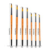 A set of ten round paint brushes with varying sizes and orange handles, shown vertically.