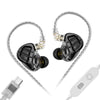 A pair of KZ ZAR Hybrid Driver in-ear monitors with detachable cables and a white adapter shown.