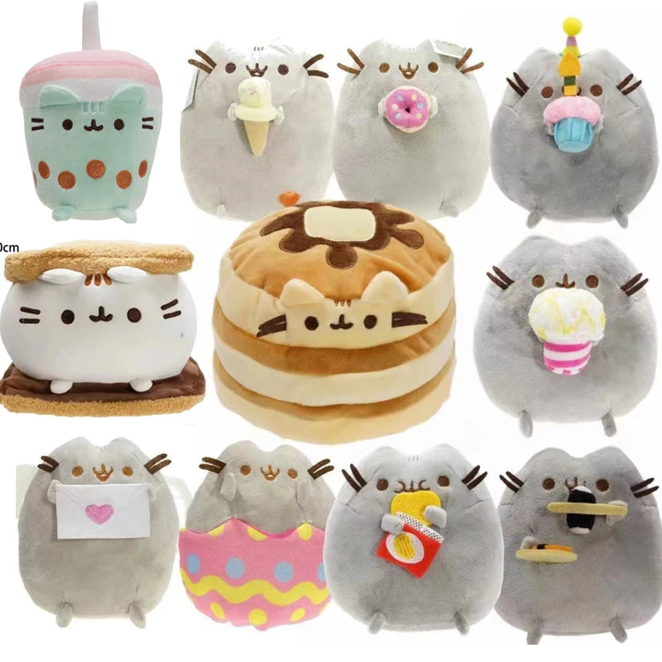 A collection of various kawaii plush cat toys in different colors and styles.