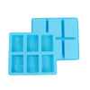 A light blue silicone soap mold with six cavities featuring intricate lace patterns for handmade soap and crafts.