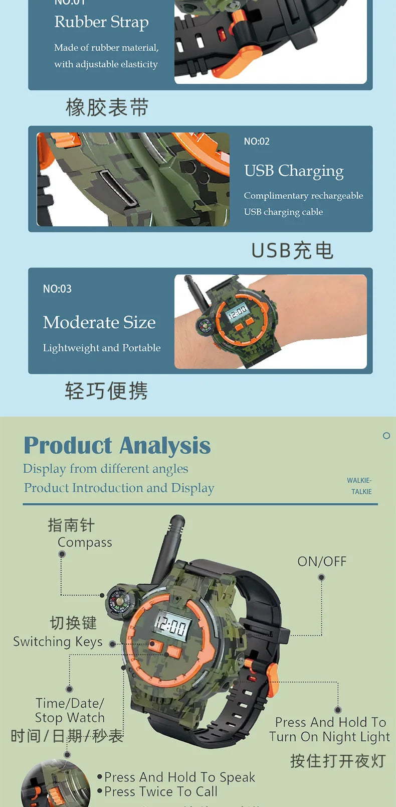 Kids Walkie-Talkie Watch Toy with Two-Way Radio