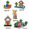 A collection of magnetic building tiles showing various structures and combinations.