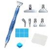 A set of diamond painting pens with interchangeable metal tips and multi-placers, featuring a blue resin body and silver tips