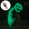 A glowing green dinosaur skeleton mask is displayed against a dark background, next to a white version.