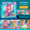 A box of Elf Princess portable magnetic collage books featuring colorful jigsaw puzzles for children.