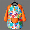 Kids waterproof long-sleeve art smock and dining bib featuring a colorful paint splatter design