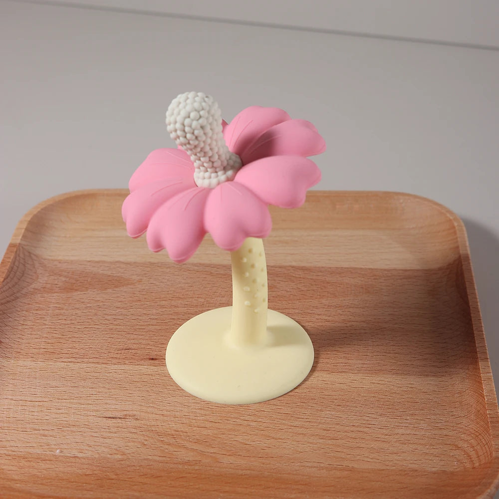 Flower-Shaped Silicone Baby Teether with Stand