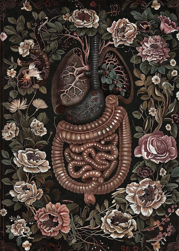 Dark Academia Anatomical Heart Canvas Art with Botanical Fragrance