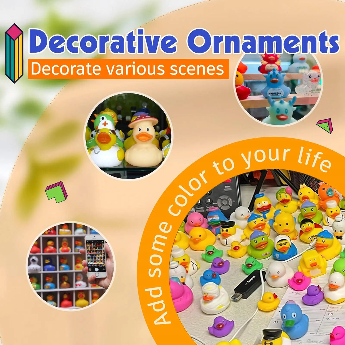 A collection of colorful mini rubber duckies party favors in various shades and designs.