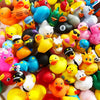 A collection of colorful rubber ducks in various shapes and colors for bath time fun