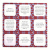A grid of red and blue cards featuring family conversation starter prompts for gatherings