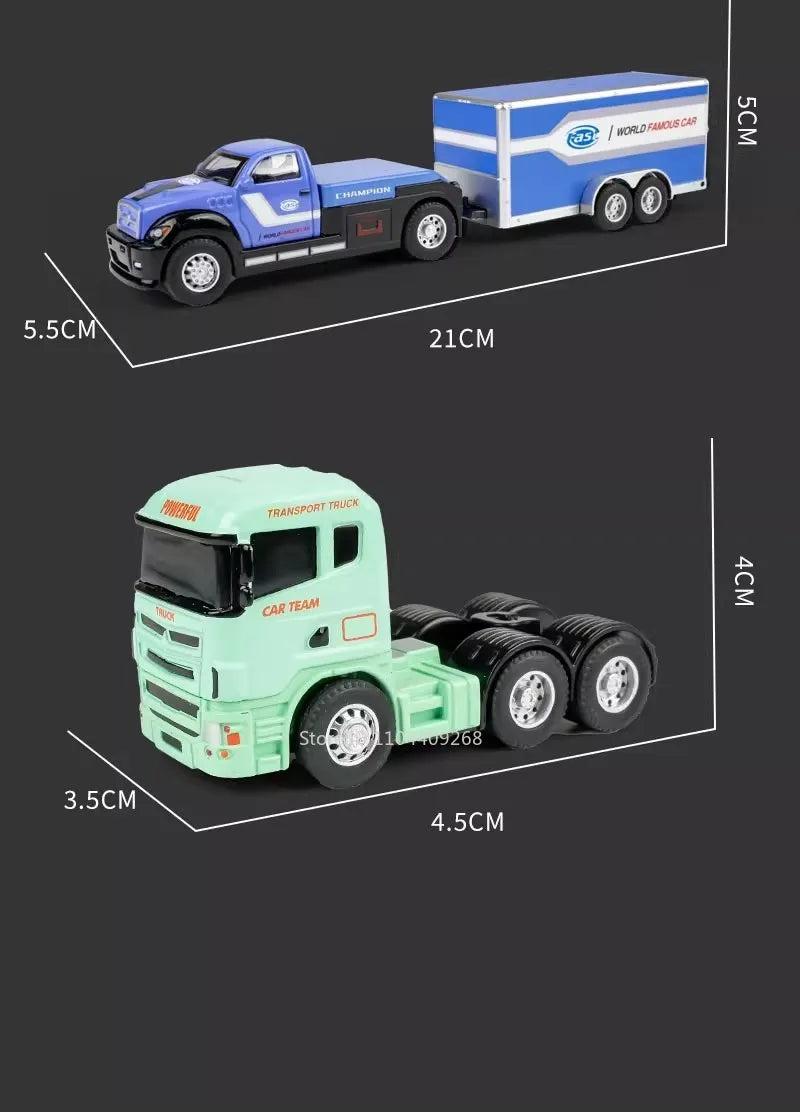 Diecast Metal Container Truck with Trailer – Pull-Back Action