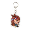 Acrylic keychain featuring an anime character with brown hair and red sunglasses