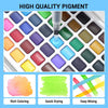 A collection of high quality pigment watercolor paints in various shades displayed in a white tray.