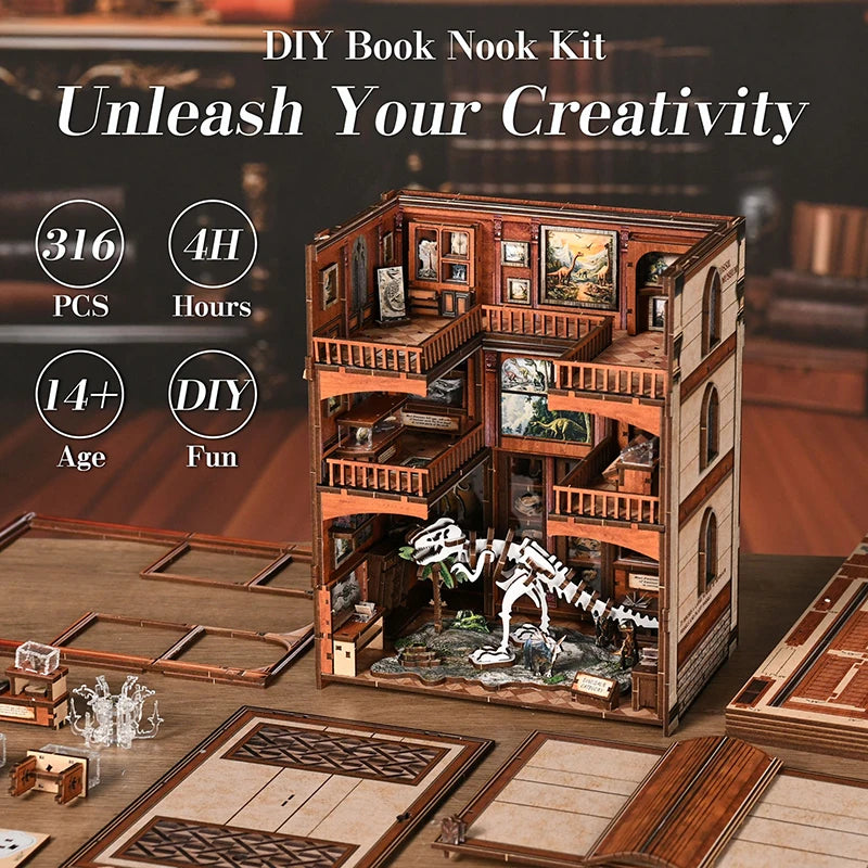 DIY Wooden Dinosaur Book Nook Kit with LED Lights