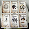 Un jeu de neuf cartes oracles tarot avec des thèmes comme Protection, Éclipse, Sérénité, Fils, Sagesse et Abondance.